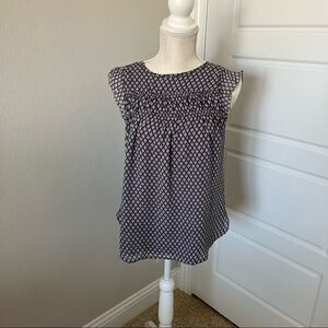 LOFT Flutter Sleeve Purple Black White Top Size XS